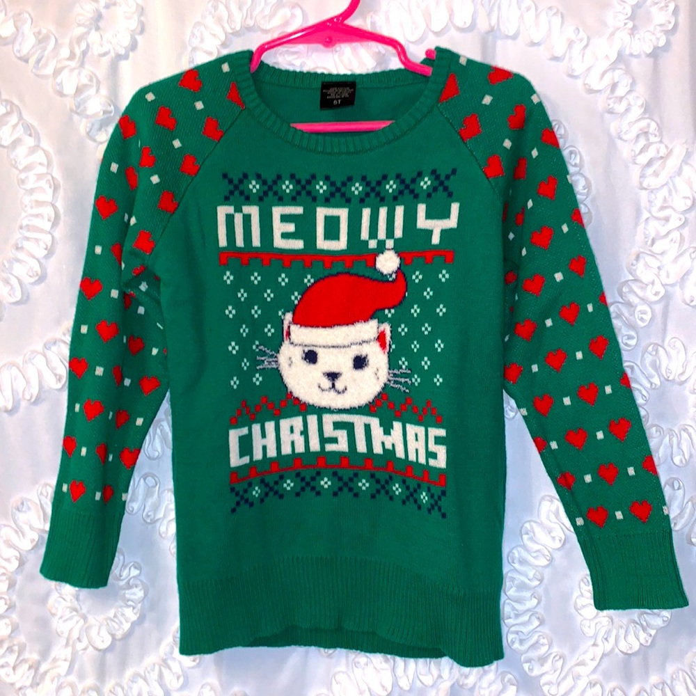 Meowy Christmas Cotton Soft Kitty Jolly Fun Youth Pull On Long Sleeve Sweater 5T